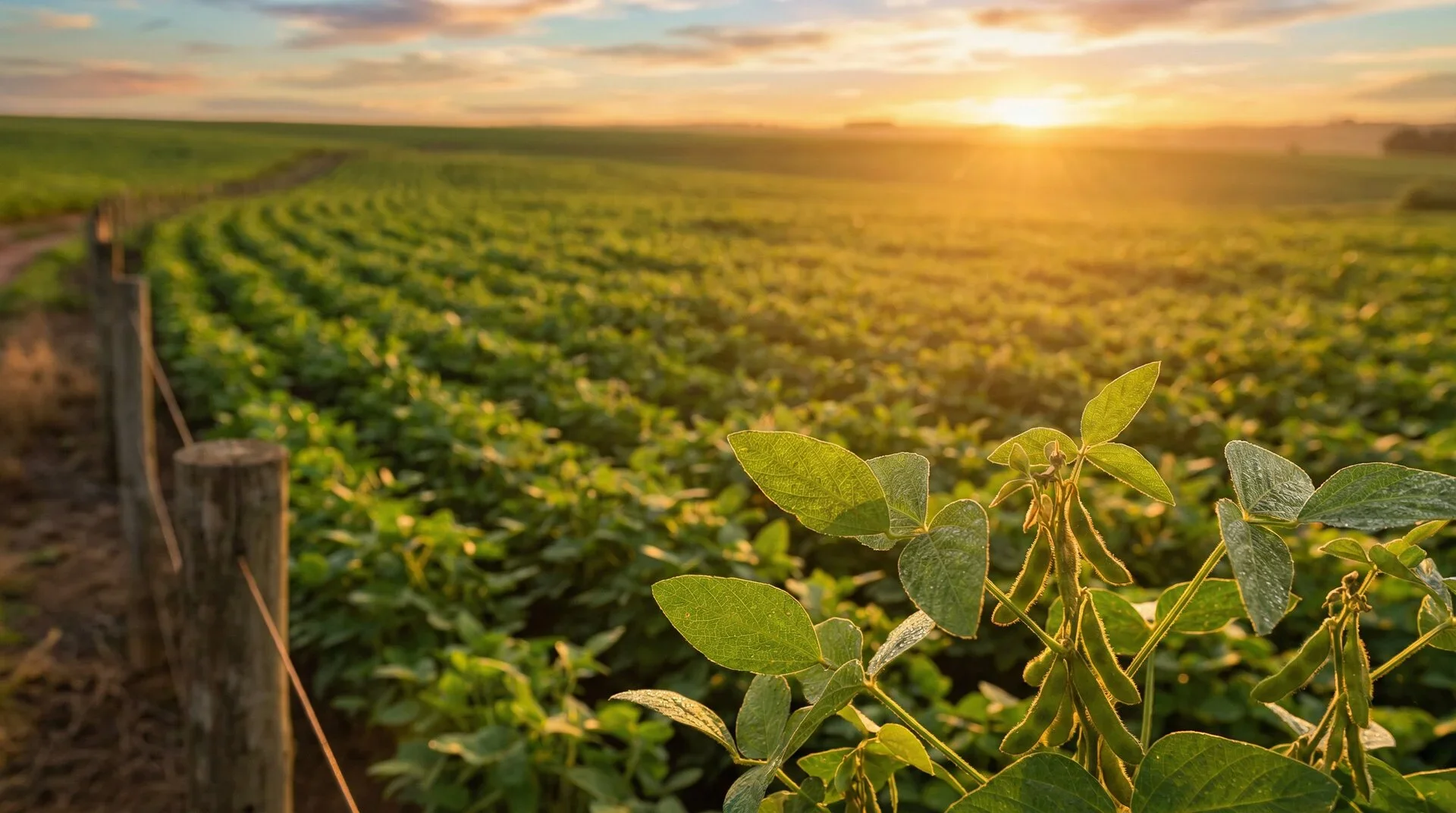 Lush agricultural field at sunset